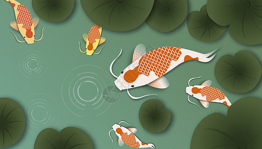 剪纸风荷塘锦鲤背景图片