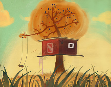 秋天的小木屋背景图片