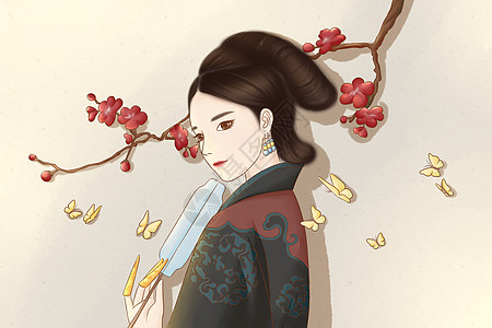 美女与梅花宫廷女子插画