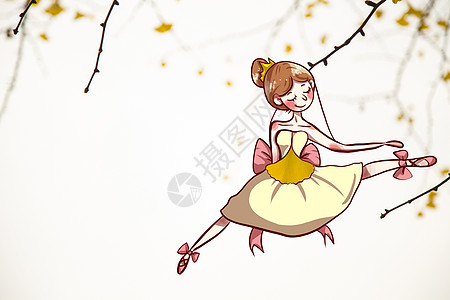 秋天树叶跳舞女孩风景图片