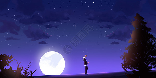 孤独月球插画图片