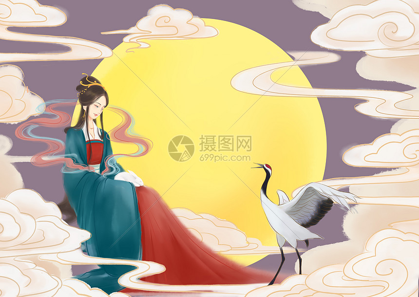 中秋节嫦娥奔月插画        ID：400557502