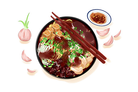 蚌肉豆腐肠旺面插画