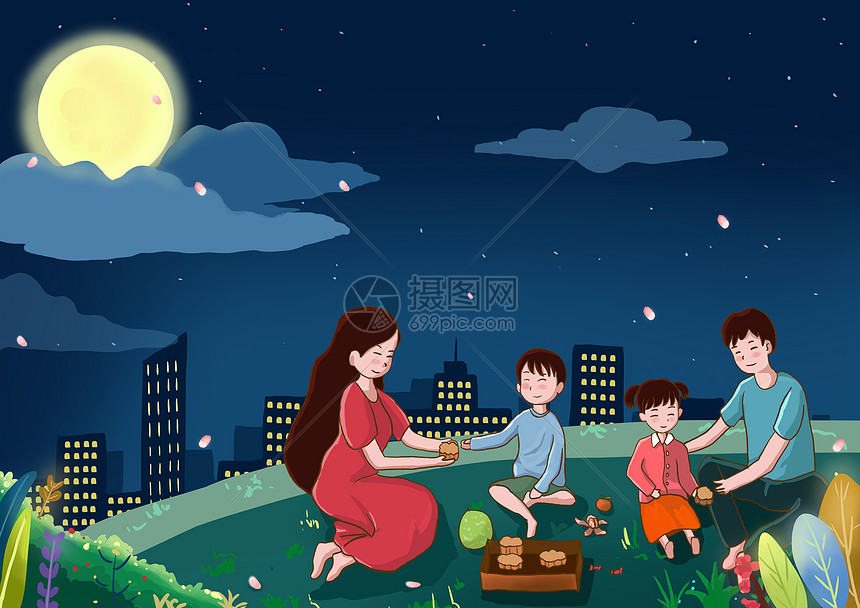 中秋赏月插画图片下载 正版图片400584684 摄图网