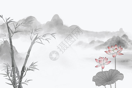 中国风竹子山水背景背景图片