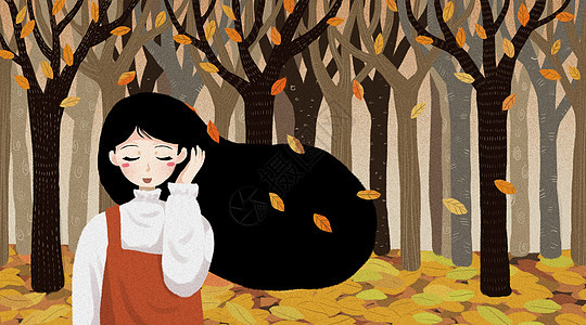 女孩在秋天的树林里图片