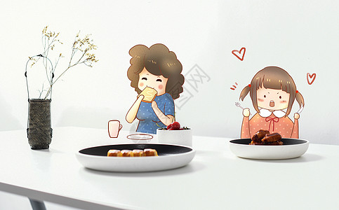 中式营养早餐亲子健康早餐插画