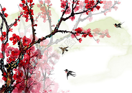 中国风水墨红梅背景图片