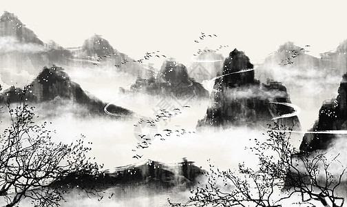 山水水墨中国风写意画高清图片