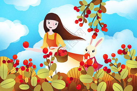 采摘桑葚插画_采摘桑葚卡通_采摘桑葚插图_手绘_板绘_摄图网