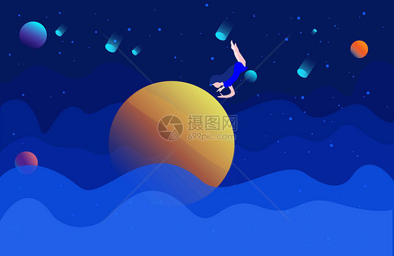 遨游星空矢量插画图片