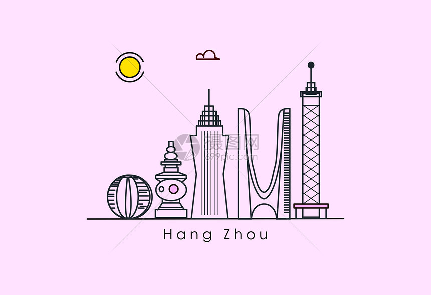 杭州地标插画图片下载-正版图片400616877-摄图网