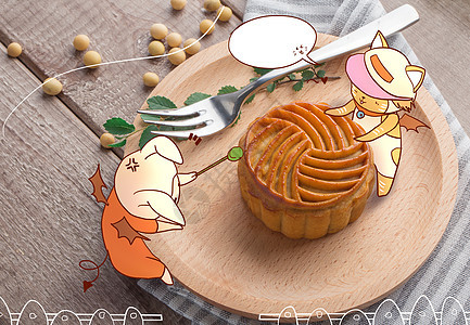 中秋月饼卡通兔子创意配图图片