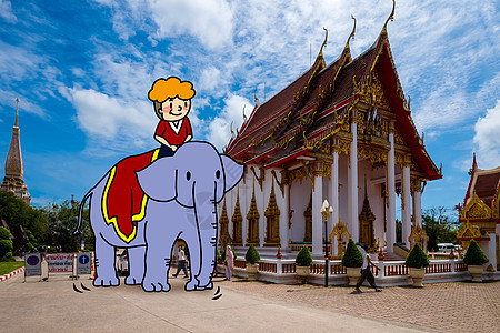 骑大象游泰国创意摄影插画图片