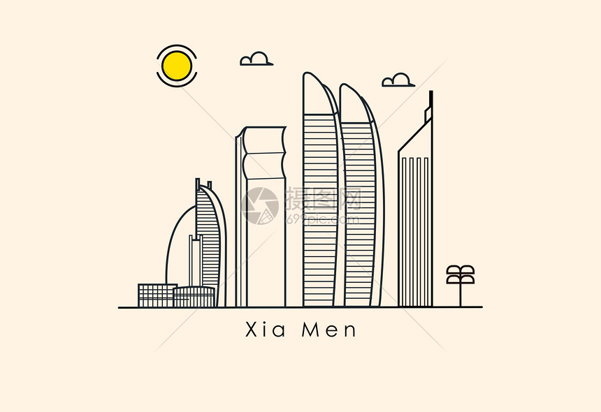 厦门城市地标建筑插画图片下载-正版图片400633093-摄图网
