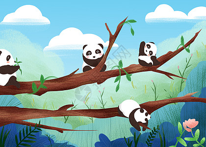 熊猫假日树苗树林高清图片