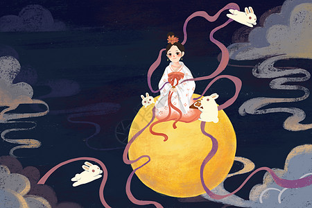 中秋节女生坐在兔子身上高清图片
