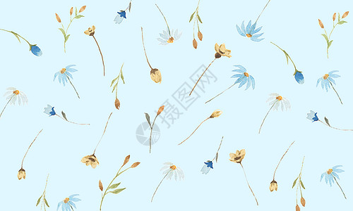 淡蓝色小清新水彩花卉背景图片