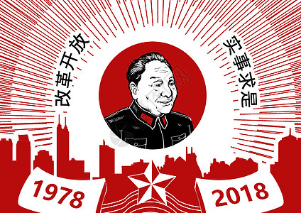 总统改革开放40周年大字报插画