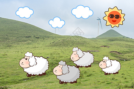 草地上的羊草原上的绵羊创意摄影插画插画