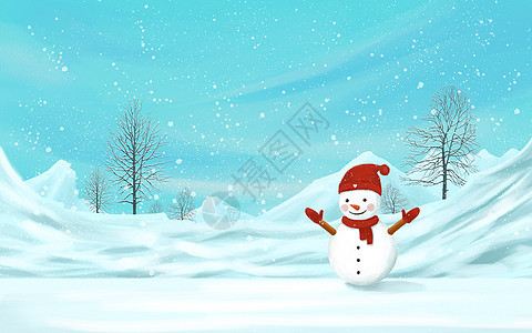 立冬雪地的雪人插画图片