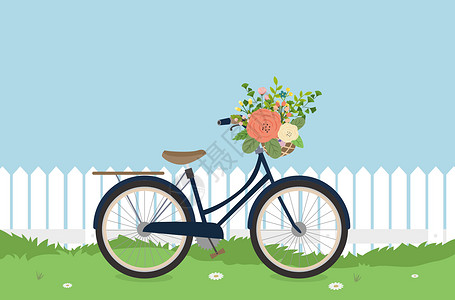 栅栏 花园公园里的自行车插画