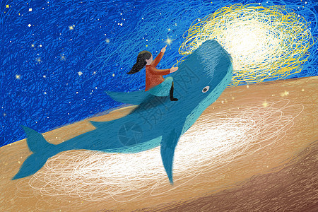 鲸鱼女孩线圈插画素材背景图片