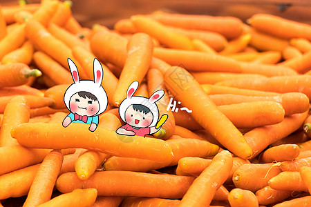 蔬菜搭配贪吃胡萝卜的兔子创意卡通配图插画