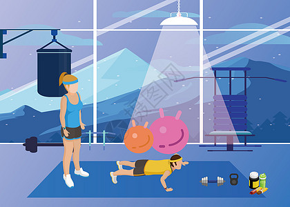 社区 健身房插画_社区 健身房卡通_社区 健身房插图_手绘_板绘_摄图网