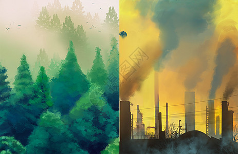 工业制造环保与污染插画