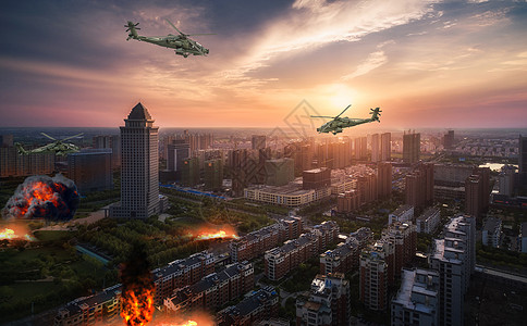 直升机城市战争场景设计图片