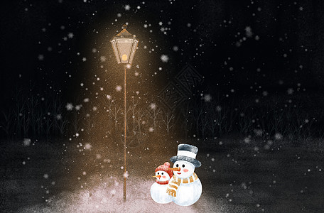 立冬的夜晚路灯雪景高清图片