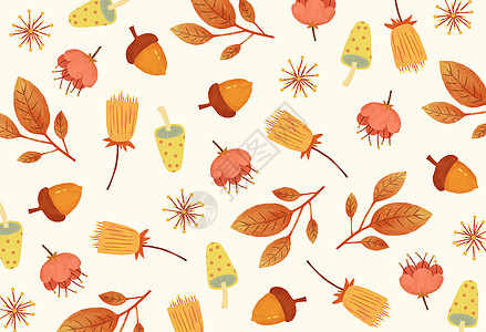 秋天背景素材花卉植物背景插画