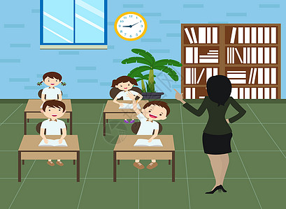 学生 课桌上课场景插画