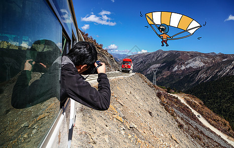 跳降落伞创意摄影插画图片
