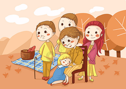99重阳节重阳节与家人一起野餐插画
