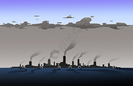 废气处理工业污染下天空的海洋插画