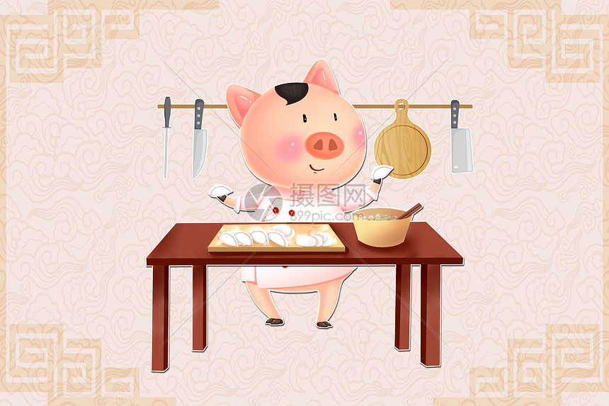 新年猪包饺子图片