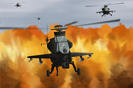 直升飞机保卫祖国插画