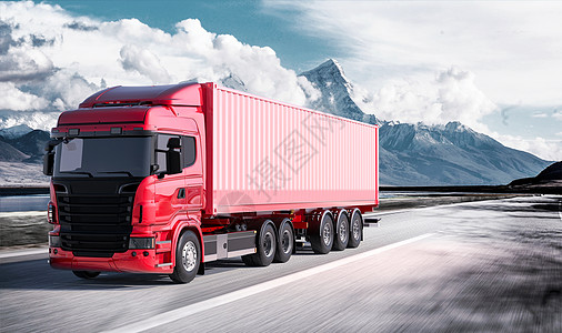 红色背景素材货车运输场景设计图片