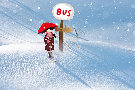 雪中打伞的女孩少女高清图片素材