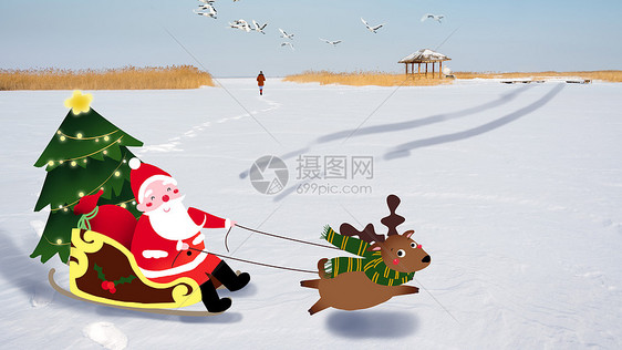 滑雪橇的圣诞老人图片