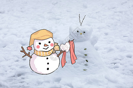 创意摄影插画   感恩节 送温暖的雪人拟人卡通小人图片