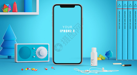 糖果蓝色Iphone X手机模型设计图片