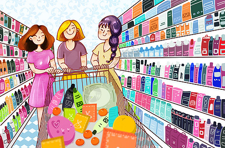 插画  |科技城市智能生活插画  |物流仓储插画  |水果蔬菜超市货架的