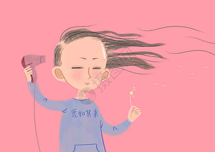 头发稀少秃头美少女插画