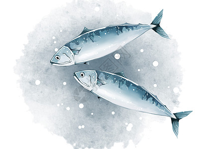 湖蓝色食物秋刀鱼插画