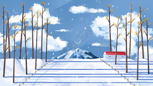 雪山下的冬日风景背景图片