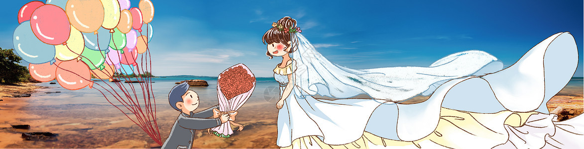 海边结婚的新人背景图片