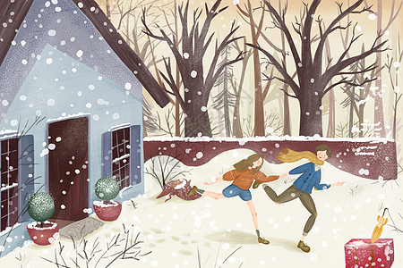 冬天跑步的人大雪插画